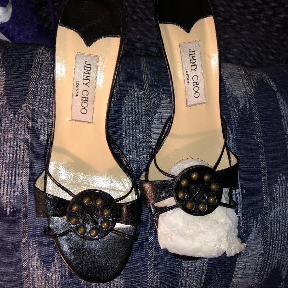 Jimmy Choo AS NEW black bronze studded slides 8